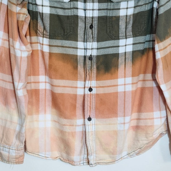 George Green and Orange Ombre Bleached Plaid Flannel Shirt Size Medium 38-40