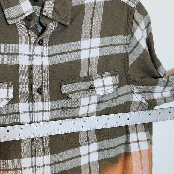 George Green and Orange Ombre Bleached Plaid Flannel Shirt Size Medium 38-40