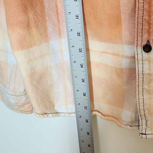 George Green and Orange Ombre Bleached Plaid Flannel Shirt Size Medium 38-40