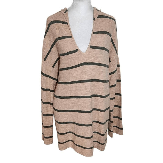 J. Jill Peach and Green Oversized Hoodie Pullover Size Medium Striped Hoodie