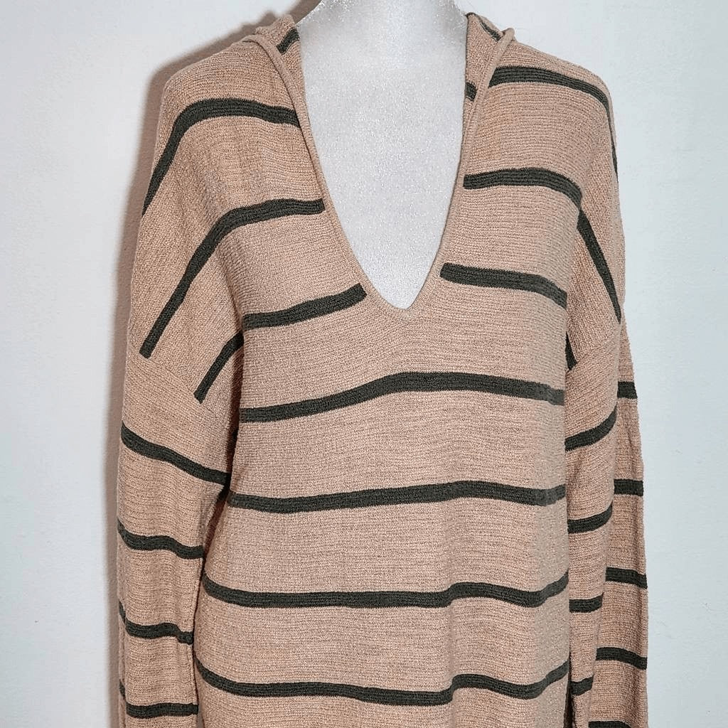 J. Jill Peach and Green Oversized Hoodie Pullover Size Medium Striped Hoodie