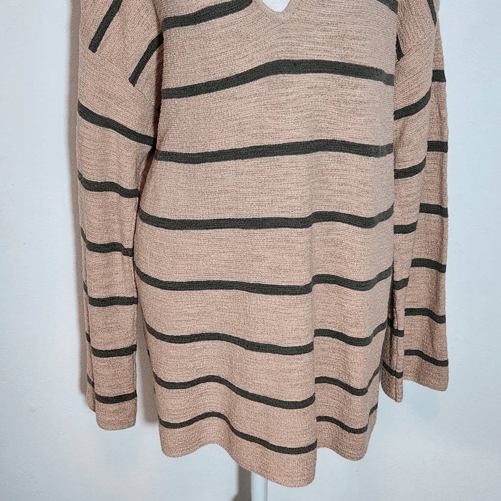 J. Jill Peach and Green Oversized Hoodie Pullover Size Medium Striped Hoodie