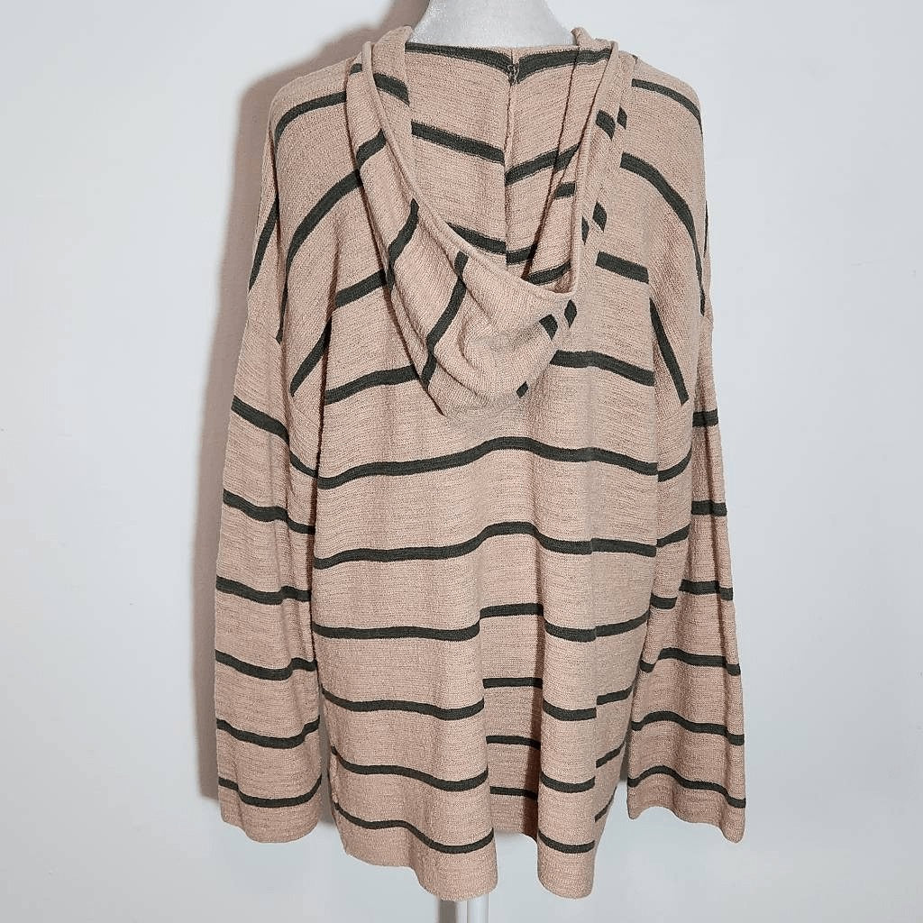 J. Jill Peach and Green Oversized Hoodie Pullover Size Medium Striped Hoodie