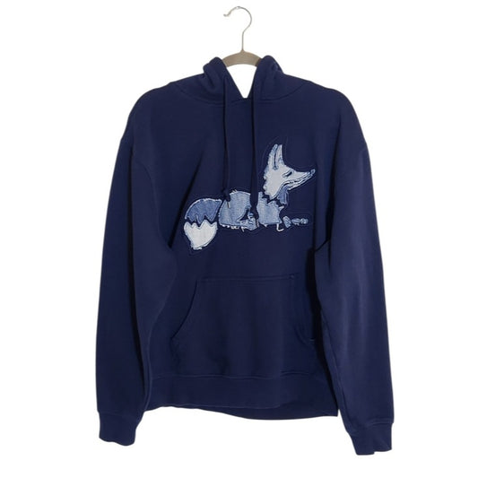 AKOO Evolution Denim Slick Navy Blue Distressed Fox Graphic Hoodie Size XL