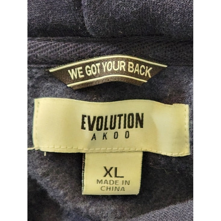 AKOO Evolution Denim Slick Navy Blue Distressed Fox Graphic Hoodie Size XL