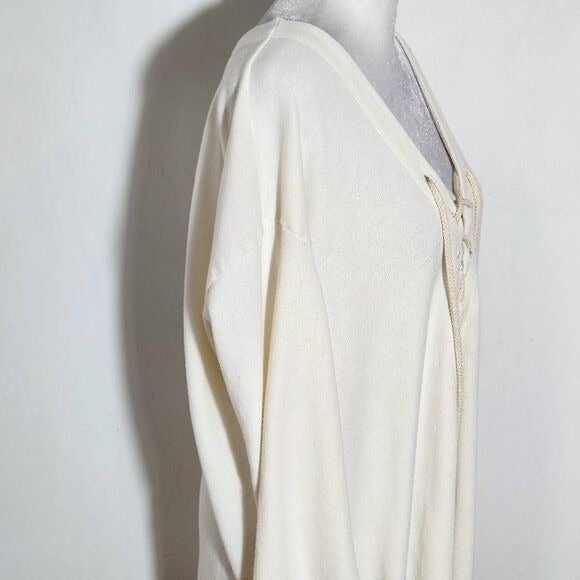 Truly Madly Deeply Distressed Cream Lace-Up Knit Top Size Large