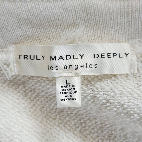 Truly Madly Deeply Distressed Cream Lace-Up Knit Top Size Large