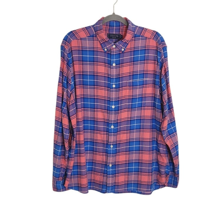 Vineyard Vines Mens Pink and Blue Plaid Button Down Shirt Size Large
