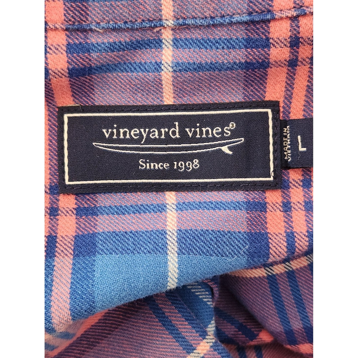 Vineyard Vines Mens Pink and Blue Plaid Button Down Shirt Size Large