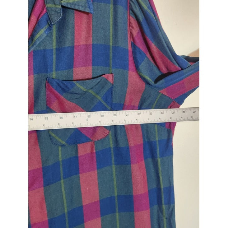 Molly & Isadora Burgundy and Blue Plaid Button Up Blouse Size 2X