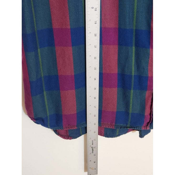 Molly & Isadora Burgundy and Blue Plaid Button Up Blouse Size 2X