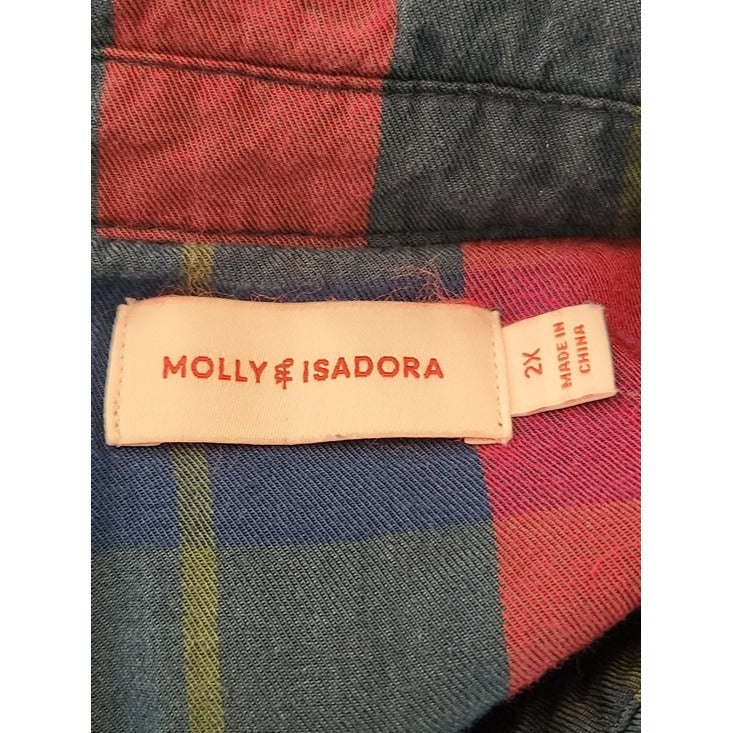 Molly & Isadora Burgundy and Blue Plaid Button Up Blouse Size 2X