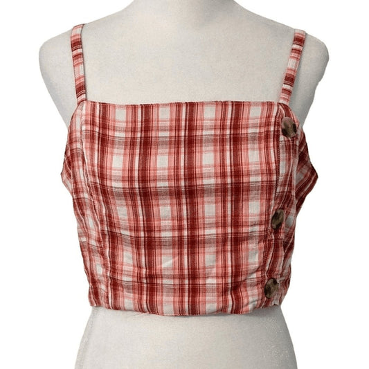 Arizona Y2K Pink Plaid Crop Top NWT Size Large Smocked Cropped Top