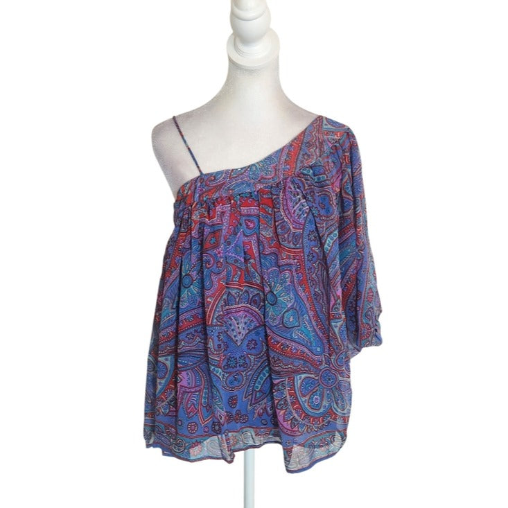 Angie Blue Paisley Print Asymmetrical Blouse Size Small NWT
