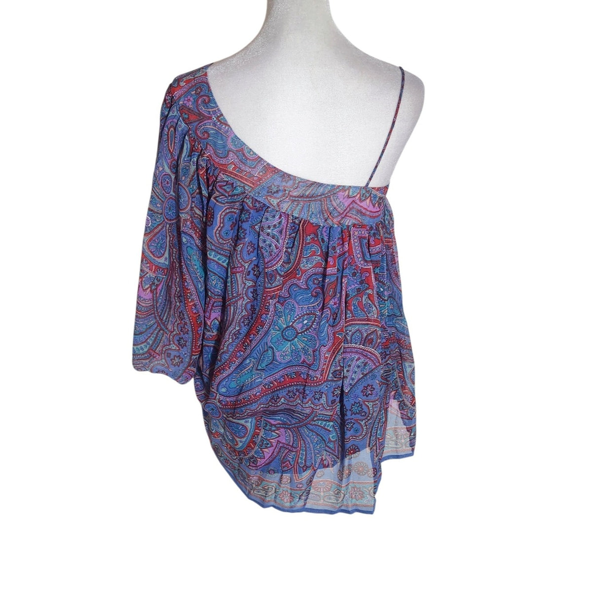 Angie Blue Paisley Print Asymmetrical Blouse Size Small NWT