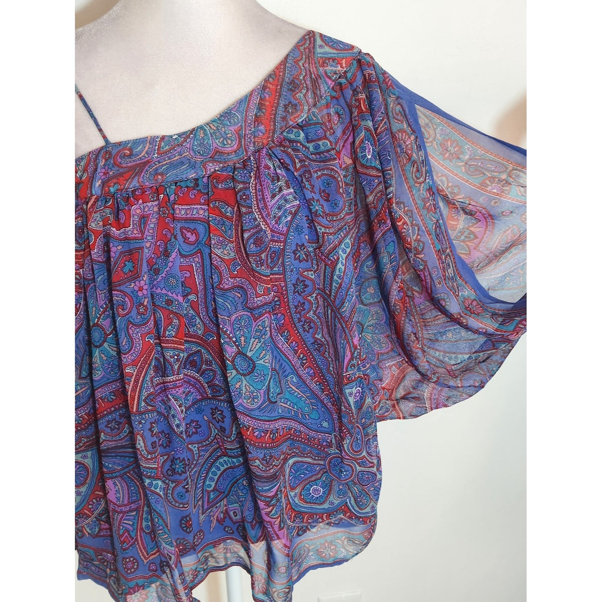 Angie Blue Paisley Print Asymmetrical Blouse Size Small NWT