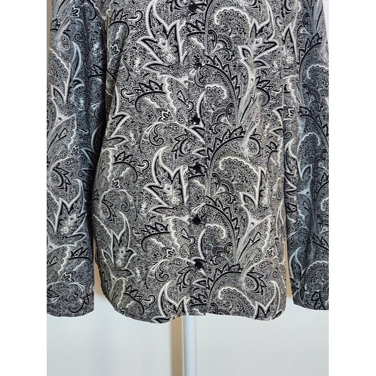 Appleseed's Black and White Paisley Print Button-Up Blouse Size Medium