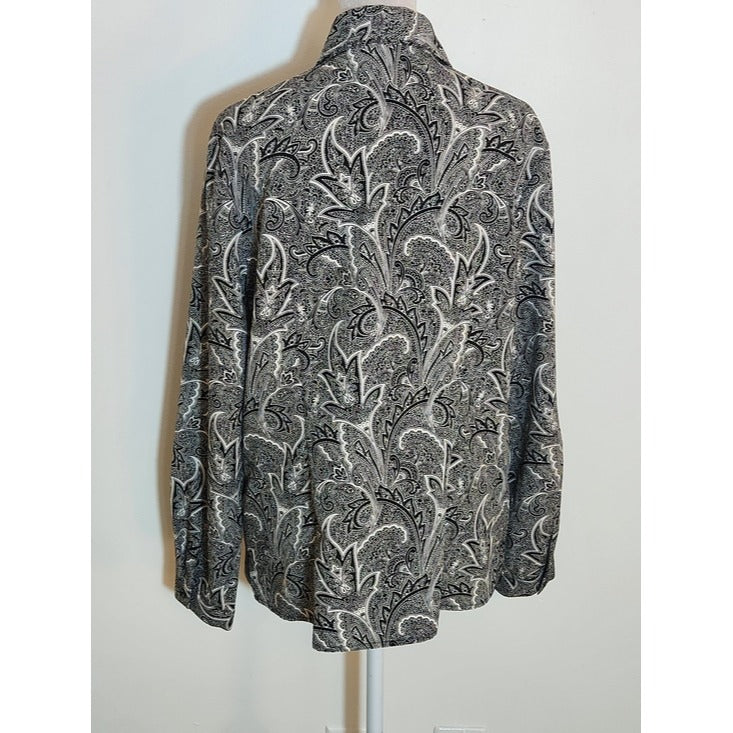 Appleseed's Black and White Paisley Print Button-Up Blouse Size Medium