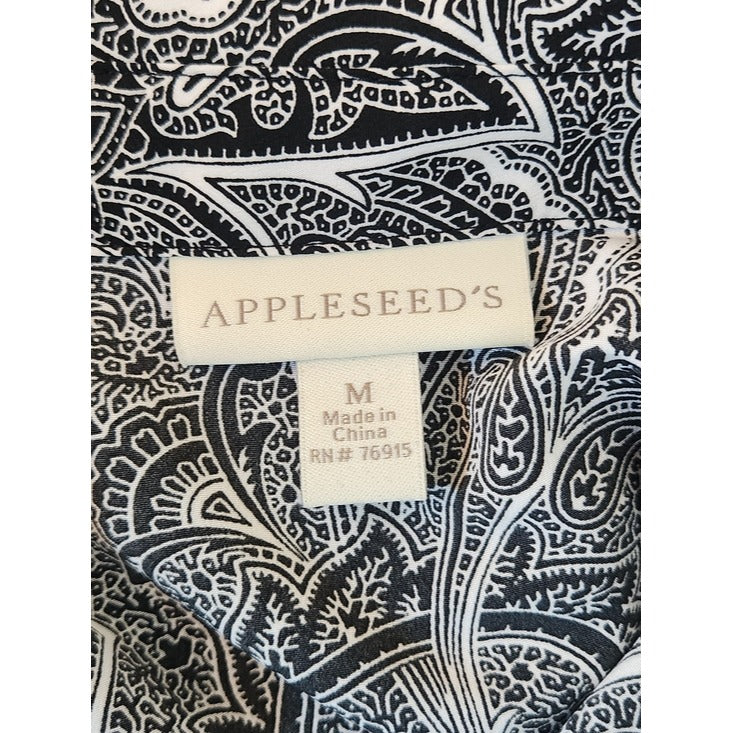 Appleseed's Black and White Paisley Print Button-Up Blouse Size Medium