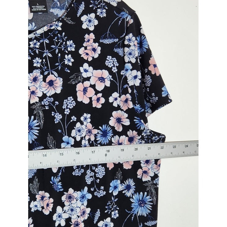 Liz Claiborne Short Sleeve Black Floral Blouse Size Large