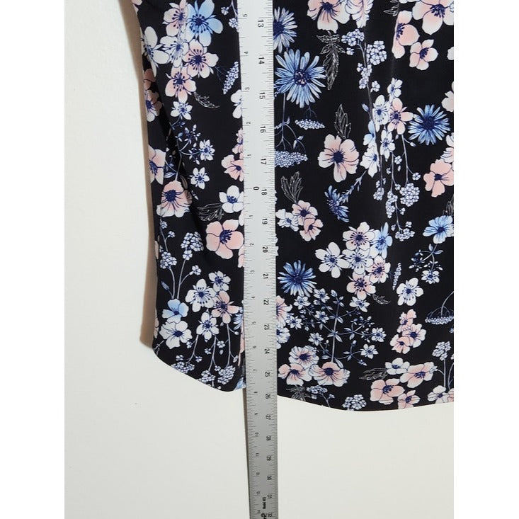 Liz Claiborne Short Sleeve Black Floral Blouse Size Large