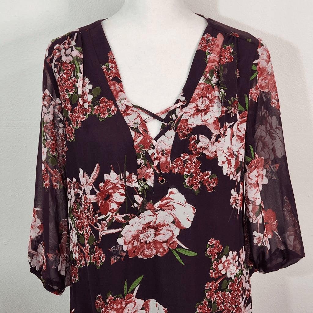 IZ Byer Burgundy Floral Dress Size Medium Oxblood Wedding Guest Dress