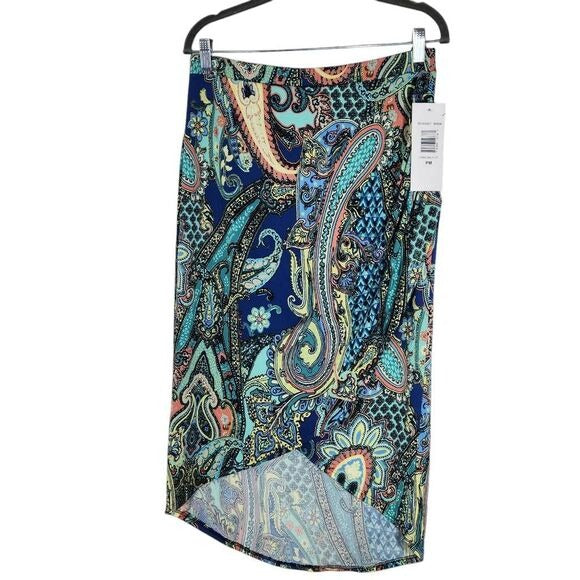 Sunny Leigh Paisley Midi Skirt Size Medium Petite Wrap Look Skirt, New