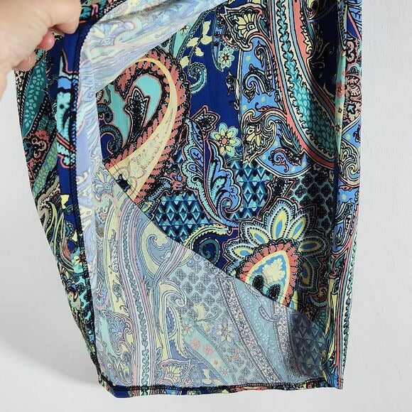 Sunny Leigh Paisley Midi Skirt Size Medium Petite Wrap Look Skirt, New