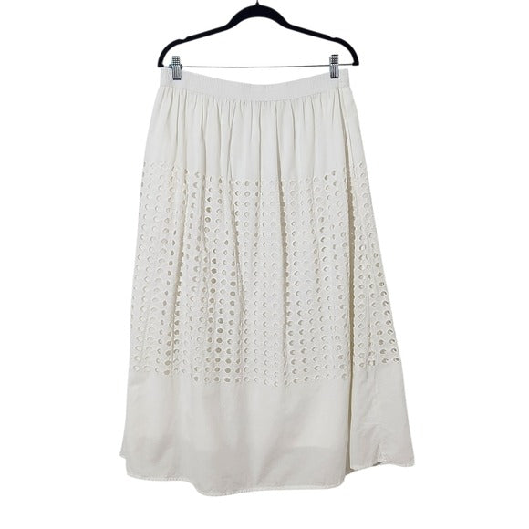 Jennifer & Grace White Circle Embroidered Cotton Boho Maxi Skirt Size Large