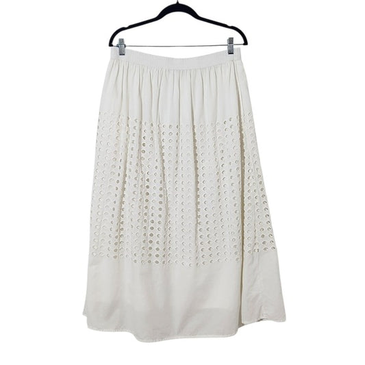 Jennifer & Grace White Circle Embroidered Cotton Boho Maxi Skirt Size Large