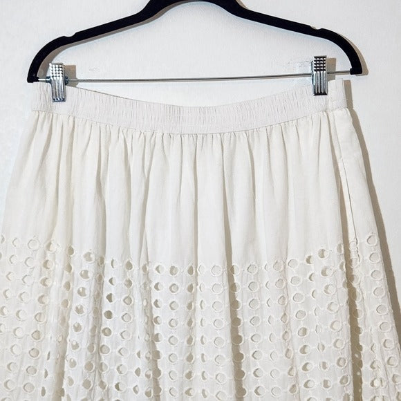 Jennifer & Grace White Circle Embroidered Cotton Boho Maxi Skirt Size Large