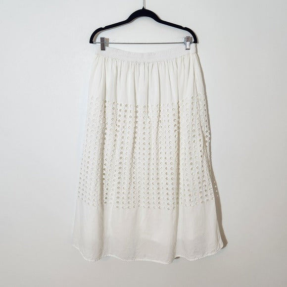 Jennifer & Grace White Circle Embroidered Cotton Boho Maxi Skirt Size Large