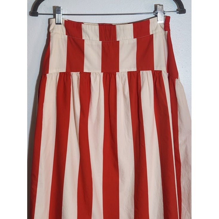 Avara Red and Cream Stripe Midi Skirt Size 6
