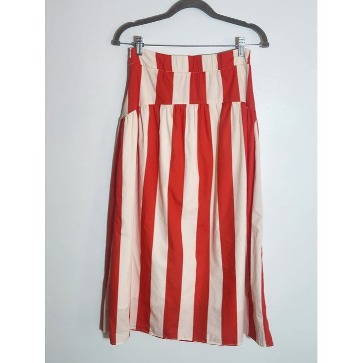 Avara Red and Cream Stripe Midi Skirt Size 6