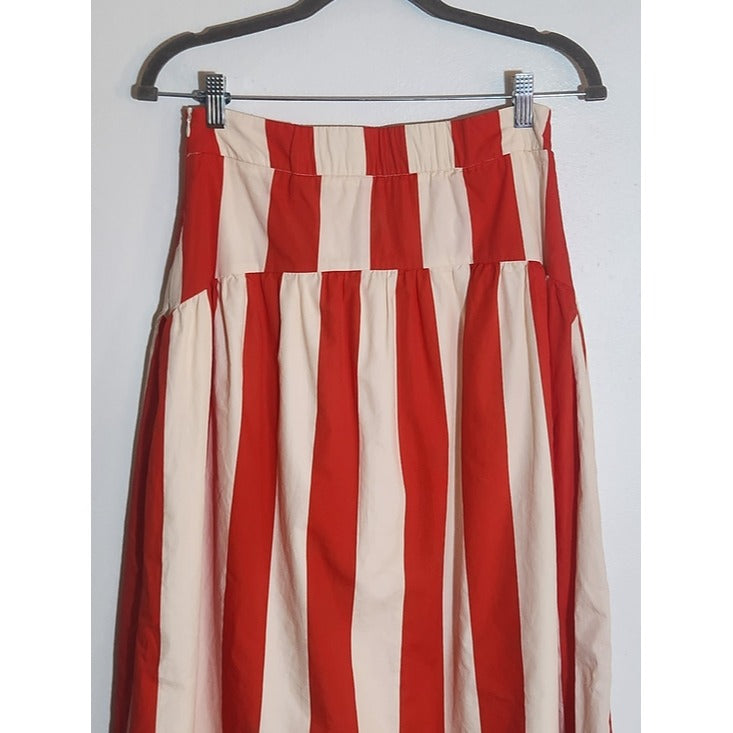 Avara Red and Cream Stripe Midi Skirt Size 6