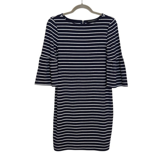 White House Black Market Navy and White Striped Bell-Sleeve Shift Dress Size XS