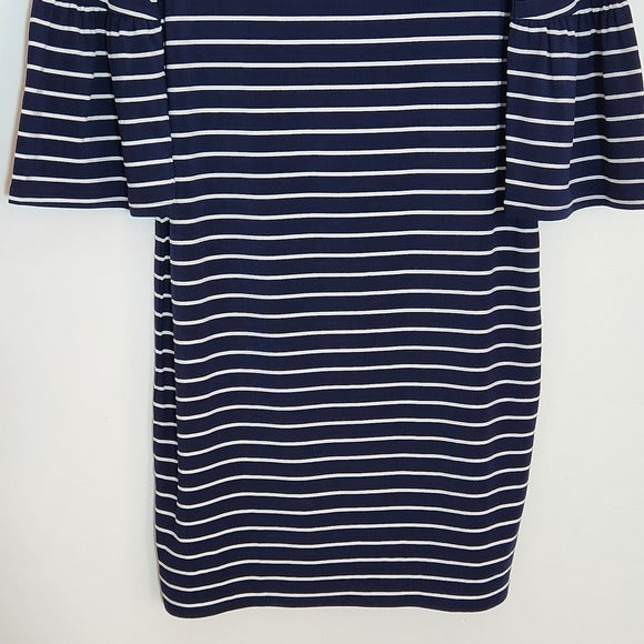 White House Black Market Navy and White Striped Bell-Sleeve Shift Dress Size XS