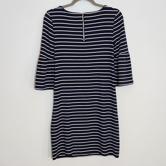 White House Black Market Navy and White Striped Bell-Sleeve Shift Dress Size XS