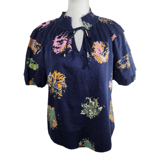 Nic & Zoe Navy Floral Blouse NWT Size PP Dark Blue Floral Top Navy and Pink Top