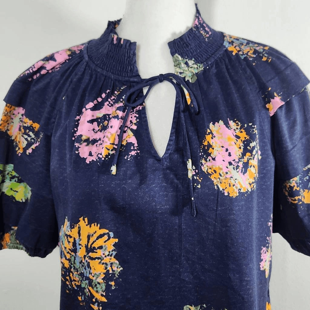 Nic & Zoe Navy Floral Blouse NWT Size PP Dark Blue Floral Top Navy and Pink Top