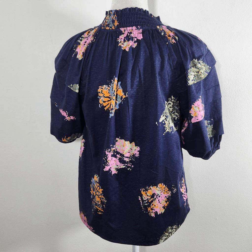 Nic & Zoe Navy Floral Blouse NWT Size PP Dark Blue Floral Top Navy and Pink Top