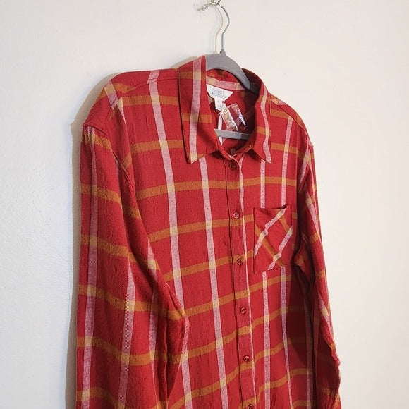 Market & Spruce Red Plaid Button Up Flannel Shirt Size XL NWT