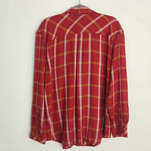 Market & Spruce Red Plaid Button Up Flannel Shirt Size XL NWT