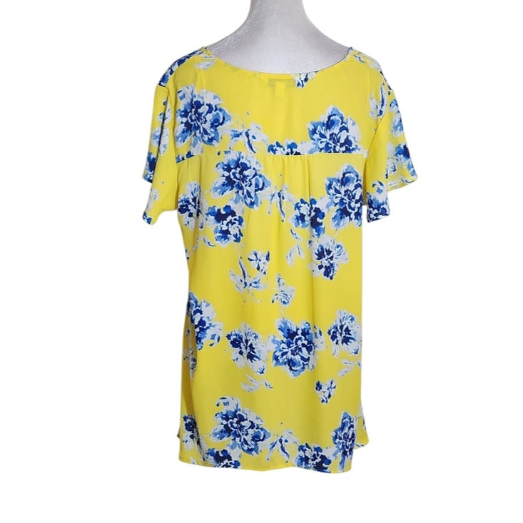 The Pioneer Woman Yellow and Blue Floral Top Size Large