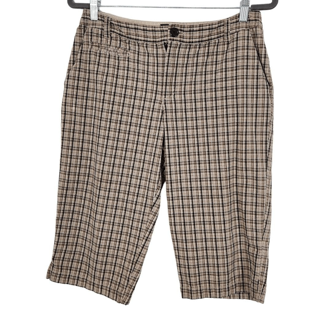 Allison Brittney Brown Plaid Pedal Pushers Size 8 Brown Plaid Retro Long Shorts