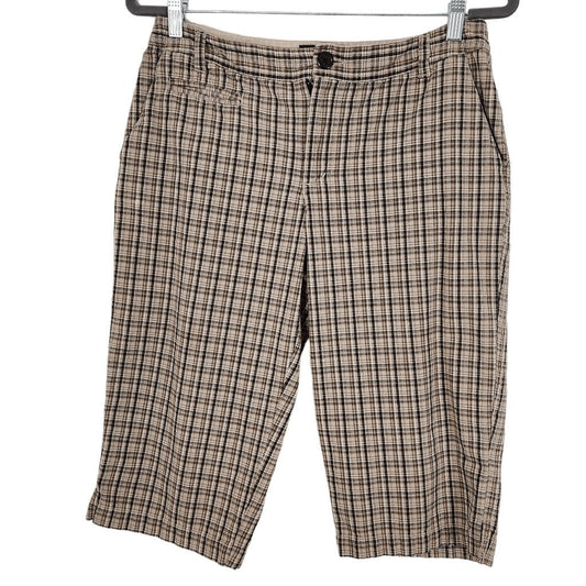 Allison Brittney Brown Plaid Pedal Pushers Size 8 Brown Plaid Retro Long Shorts