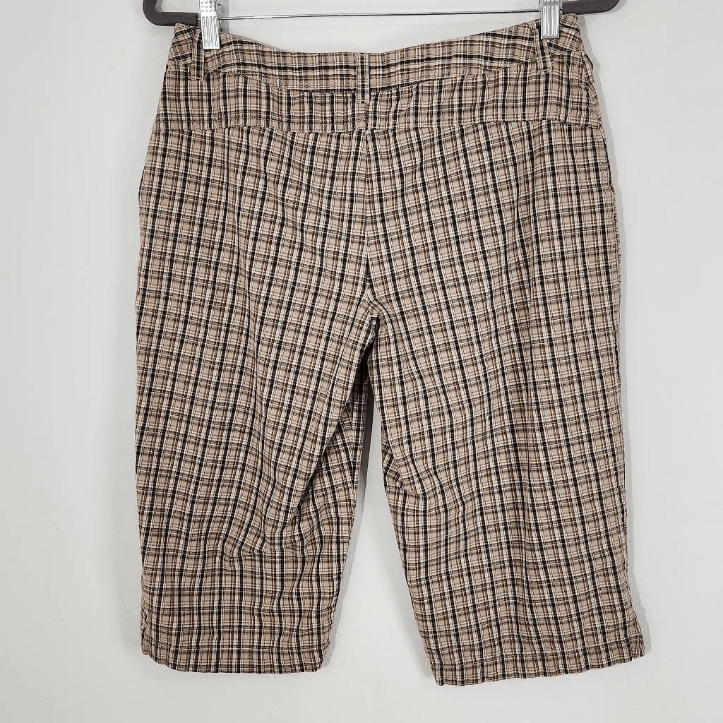Allison Brittney Brown Plaid Pedal Pushers Size 8 Brown Plaid Retro Long Shorts