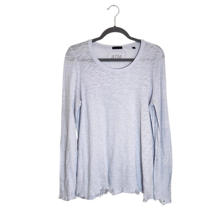 ATM Anthony Thomas Melillo Purple Distressed Slub Knit Long Sleeve Tee Sz Large