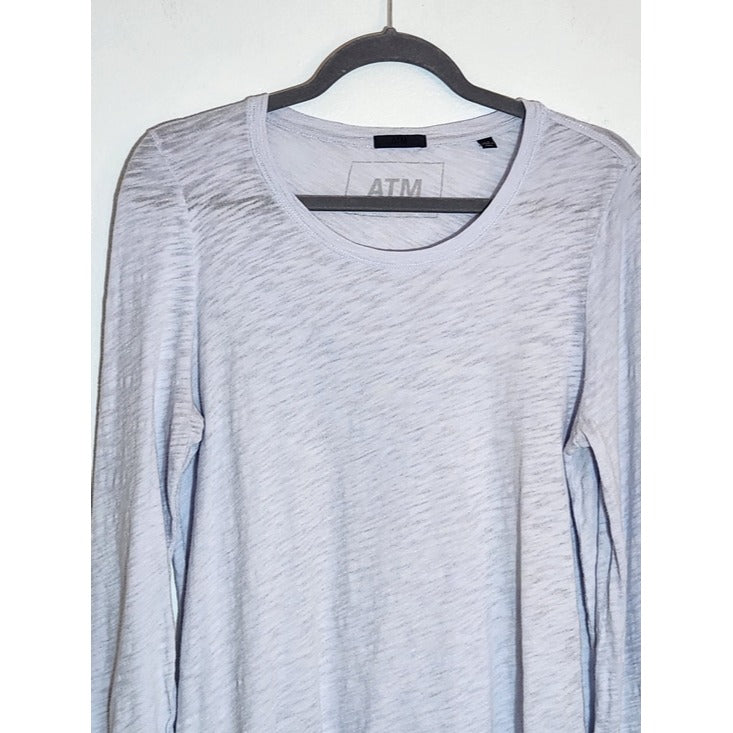 ATM Anthony Thomas Melillo Purple Distressed Slub Knit Long Sleeve Tee Sz Large