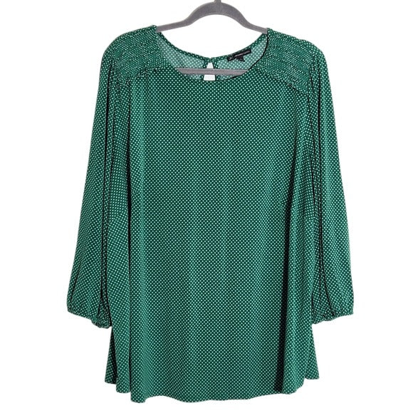 Adrianna Papell Green Polka Dot Blouse Size 3X